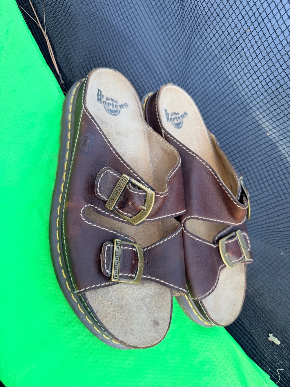 Dr. Martens Men's Brown Leather Double Buckle Slide Sandals
